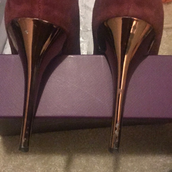 Fergie Rina, Wine Suede Peep Toe Heels - Picture 6 of 6